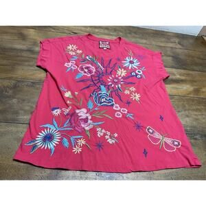 Johnny Was Arla Small Embroidered Cotton Top Pink Live By The Sun T Shirt